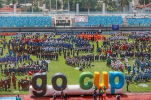 Jovens atletas na abertura da Go Cup. Disputando uma partida no GO Cup, o maior torneio infantil de futebol do mundo.