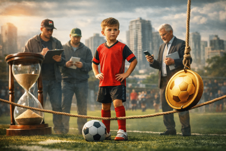 Criança em campo simbolizando a profissionalização precoce no futebol infantil