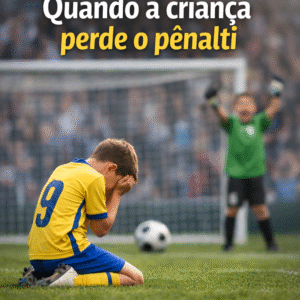 criança ajoelhada no campo após perder pênalti no futebol infantil