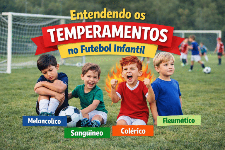 Crianças no futebol infantil representando diferentes temperamentos da criança no esporte