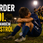 criança após perder uma final no futebol infantil sentada no campo emocionada