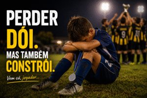 criança após perder uma final no futebol infantil sentada no campo emocionada